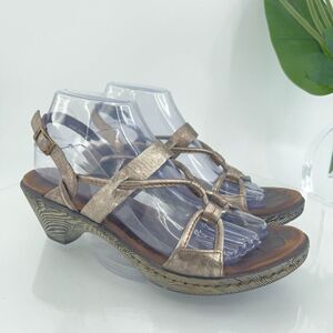 Born Pamati Wedge Sandals Size 8 39 Silver Metallic Leather Slingback Strappy